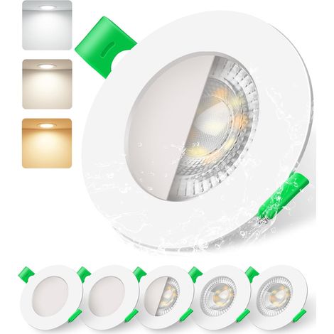 Lot de 6 Spots LED Ultra Fins à Intensité Variable 6W 68 mm, Spots pour Plafond 3000K 4000K 6500K, IP44 à Intensité Variable pour Cuisine,Salle de Bain, Salon, Blanc (1/5)