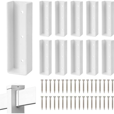 12 Pcs Supports de Clôture en PVC Vinyle Blancs Kit de Pièces Remplacement de Support Robustes avec Vis Fixation 14.3x4.35x3.1cm pour Garde-corps Clôture Panneaux Connexion Poteau Garde-corps (1/5)
