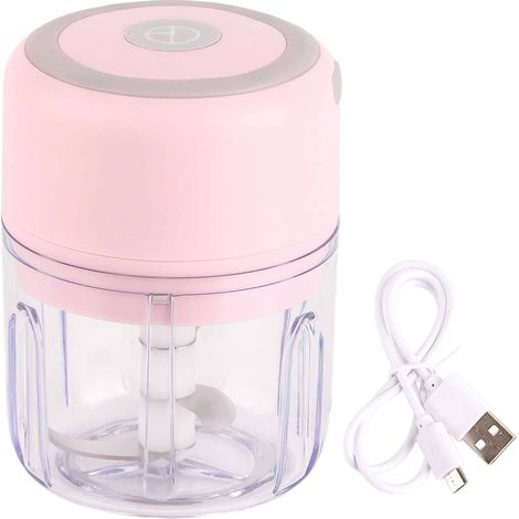 Hachoir à ail mini électrique USB rechargeable, lame en acier inoxydable, puissance élevée, 250 ml (8,6 x 5 x 7 cm), rose (1/5)