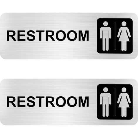 Lot de 2 panneaux de porte de toilettes unisexes pour toilettes pour hommes et femmes, plaques de porte de toilettes, autocollants pour restaurant d'affaires, argent, 7,6 x 22,9 cm (1/5)