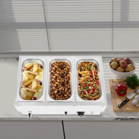 Chauffe Plat Électrique Bain Marie à 3 Casseroles Température Réglable avec Couvercles Chafing Dish Buffet,pour la Maison, Cafétéria, Fête d'anniversaire, Restaurant, Fête (1/5)