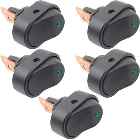 Confezione da 5 interruttori a bilanciere a LED impermeabili a 3 pin SPST da 12 V 30 A per auto, barca, ambiente marino, LED verde