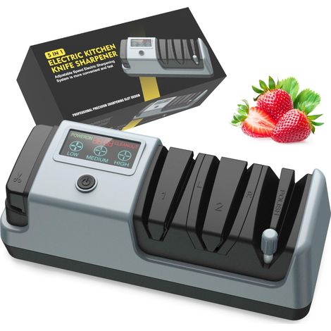 Aiguiseur de couteaux électrique 5 en 1 – 3 vitesses de rotation – Aiguiseur réglable pour couteaux droits, dentelés et ciseaux – Affûtage rapide (1/5)
