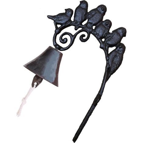 Timbre de pared vintage de hierro fundido negro con forma de pájaro, timbre manual, ideal para decoración de patio, jardín o interiores.