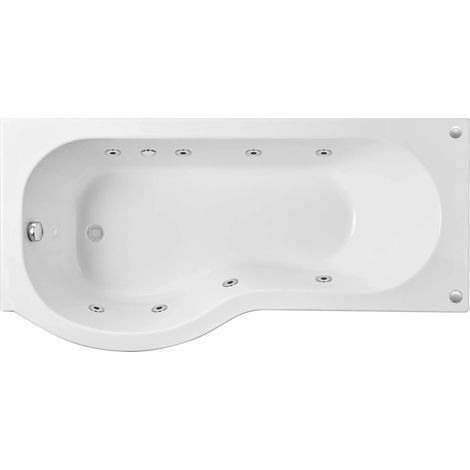 P Shape Whirlpool Shower Bath with 8 Chrome Jets and Leg Set, Left Hand, 1700mm