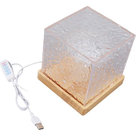 Veilleuse USB 3 Modes lampe de bureau carré LED motif d'eau rotatif pour la maison, l'hôtel et le bureau