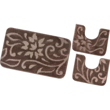 Tappeto Bagno Set 3 Pezzi Tinta Unita Antiscivolo Assorbente Morbido 100% Made In Italy - Marrone