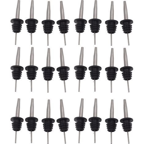 Doseurs de bouteille en acier inoxydable avec bouchons en plastique noir, forme conique, protection antirouille, bec verseur pour bars, lot de 24 (1/5)