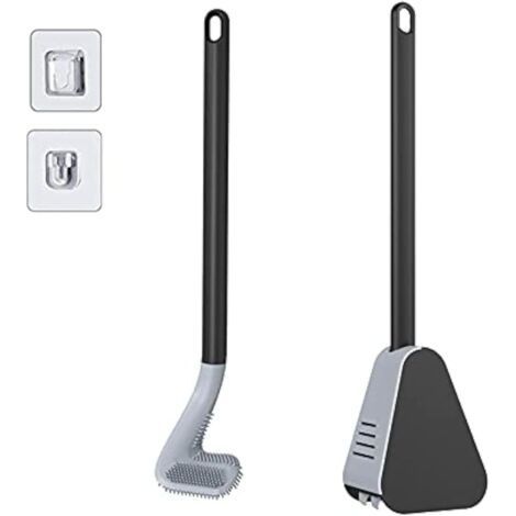 Brosse WC de golf avec support et brosse de toilette, brosse de toilette en silicone avec long manche（Noir） (1/4)