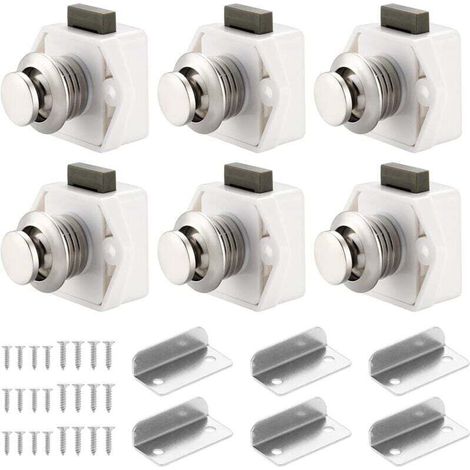 6 Pcs Loquet Bouton Poussoir Sans Clé Serrure Tiroir Verrou Porte Placard Caravane Camping-Car Bateau