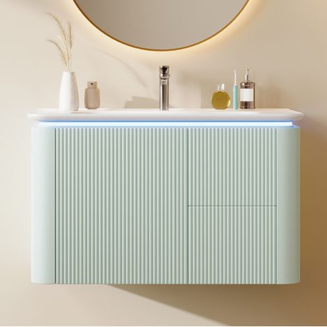 meuble vasque inclus 80,5 cm suspendu LED vert HAVRYA (1/5)