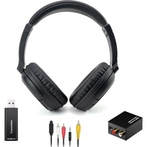 Casque TV Sans Fil avec éMetteur USB pour Seniors - Supra-Auriculaire Bluetooth5.3, Batterie 30 Heures, Bandeau Rétractable, Support Coaxiale Optique RCA USB Audio Sortie (1/5)