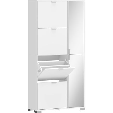 Scarpiera con Specchio 82x30x168 cm 4 Cassetti Ribalta e Armadietto 2 Ante in MDF Bianco (1/5)