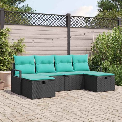 vidaXL Ensemble de Canapés 6 pcs Noir et turquoise polyrotin (1/5)