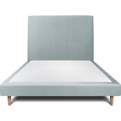 Lit 135x190cm avec tête de lit tapissier velours et sommier tapissier gris bleuté - Hauteur totale : 29cm (1/5)
