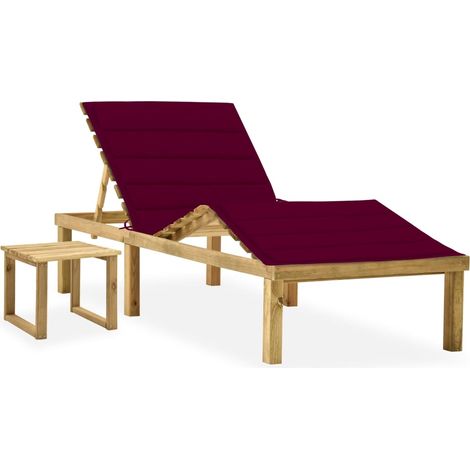 Chaise longue de jardin avec table et coussin Pin imprégné (1/5)