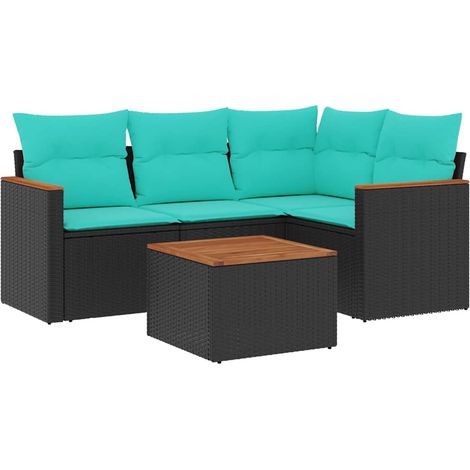 Maison Exclusive - 5-teiliges Gartensofa-Set mit Kissen, schwarze (1/5)