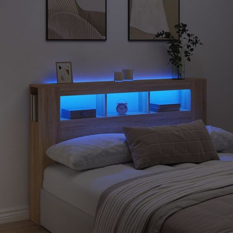 Vidaxl – Tête de lit à LED chêne sonoma 160x18,5x103,5cm – Bois d'ingénierie résistant à l'humidité – Lumières LED RVB personnalisables – Excellent soutien dorsal