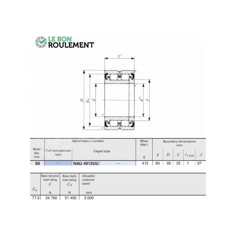 Roulement à rouleaux cylindriques NAU4912-UU-IKO