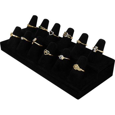 Porta anillos de terciopelo negro - Bandeja de exhibición de joyas de 2 niveles, 12 conos con base resistente - Expositor de anillos para dormitorios, tiendas y vitrinas de joyería