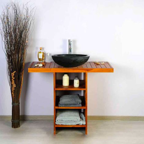 Ensemble meuble vasque et miroir salle de bain New Gempo 100 cm en bois teck naturel Taille - Meuble + Miroir + vasque (1/5)