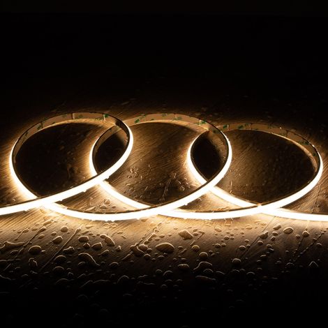 Bobina 5m Striscia LED 24V WCOB 252 LED/m 12W/m 1080lm/m SILICONE FLEX Larga 10mm IP65 CRI90 FreeCut 4000K Bianco Naturale