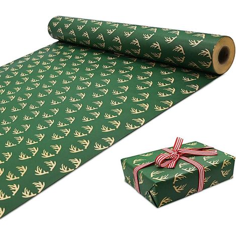 Weihnachtspapierrolle, 43 cm x 3 m, große Weihnachtspapierrolle aus Kraftpapier, recyceltes Kraftpapier, Elchholz