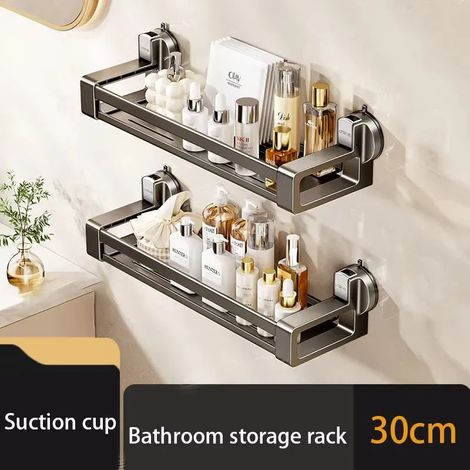 (30 cm - double) Panier de rangement mural pour gel douche/toilettes avec ventouses, sans perçage. (1/5)