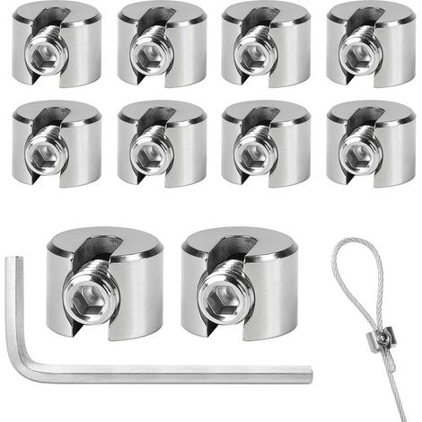 10PCS Serre Cable Acier Inoxydable, Serre-Câbles Inox 316 avec Hexagone Vis Clé, Clip de Serrage Corde pour Câble Métallique, Tendeur de Corde à Linge, Tendeur Cable, 2mm M4