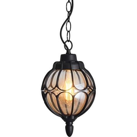 Lanterne suspension extérieure en verre – Imperméable – Culot E27 – 60W max – Pour espaces professionnels et terrasses (1/4)