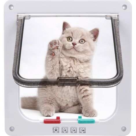 Chatière pour Chat avec magnétique à 4 Voies, 19 x 20cm, Porte pour Animaux de Compagnie pour Chats et Petits Chiens, Porte pour Chat avec Tunnel - M - Blanc (1/5)