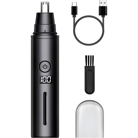 Tondeuse Nez Rechargeable Par USB Indolore, Coupe Poils Nez et Oreilles Portable, Epilation Rapide et Précise, Facile à Nettoyer, Rasoir Nose pour Hommes et Femmes, Noir (1/5)