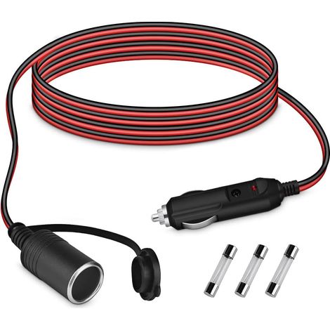 Câble D’Extension pour Allume Cigare, 2 M 12V-24V DC Rallonge Prise 17 AWG/2C pour Moto