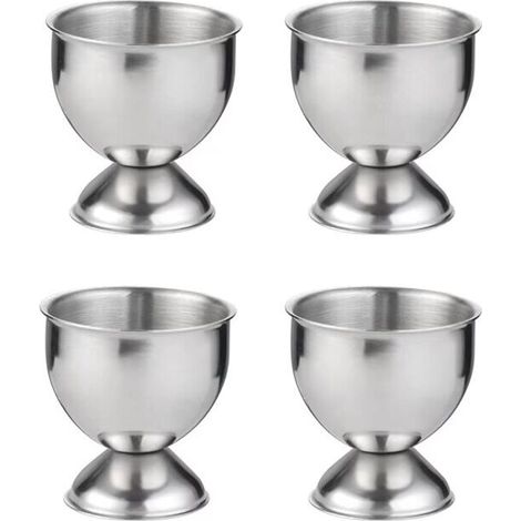 SABIR Lot de 4 coquetiers en acier inoxydable pour œufs à la coque, Argent , (1/5)