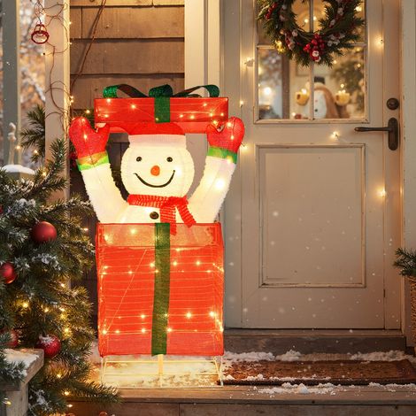 Bonhomme de Neige Lumineux dans Boîte Cadeau Bonhomme de Neige Pop-up Pré-éclairé avec 100 LED Chaudes pour Intérieur&Extérieur Multicolore (1/3)