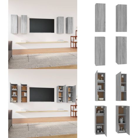 TV-Schränke 4 Stk. Grau Sonoma 30,5x30x90 cm Holzwerkstoff - TV-Wandregal - Holzregale - Regal Grau - Moderner Wohnraum - Fernsehschrank - Home & Living (1/5)
