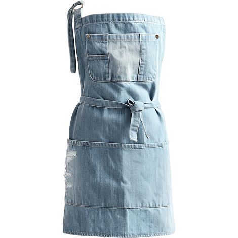 Delantal de trabajo vaquero con múltiples bolsillos (peto ajustable, apto para cocina, peluquería, actividades creativas y trabajo en cafeterías, unisex) azul (1/5)