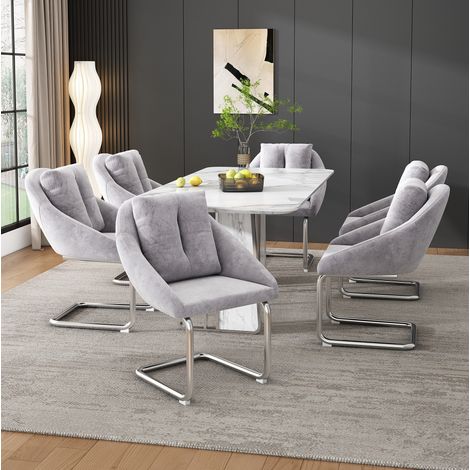 Juego de 6 sillas de comedor de terciopelo gris con estructura metalica, ergonomicas y 150 kg,59×65×82cm (1/5)