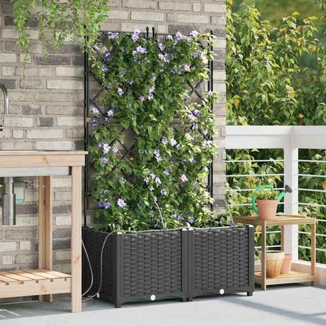 42002851 Cache-pot de jardin 2 pcs Noir Acier (1/5)