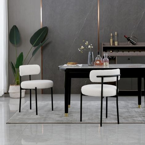 Esszimmerstühle 2er Set mit Rückenlehne, Metallgestell, modern, weiß (1/5)