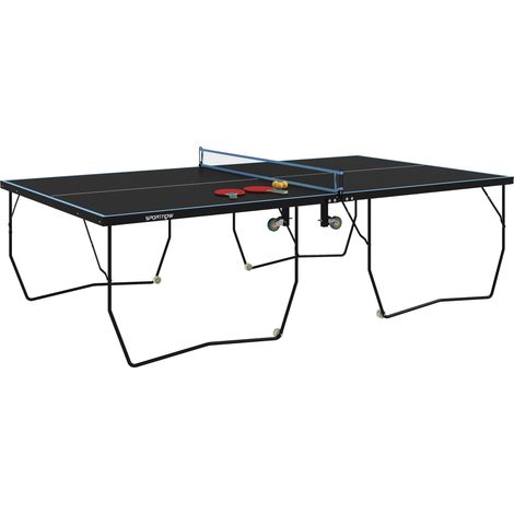 Table de ping-pong pliante d'extérieur avec filet, roulettes, 2 raquettes et 3 balles, acier, noire, 274 x 152,5 x 76 cm