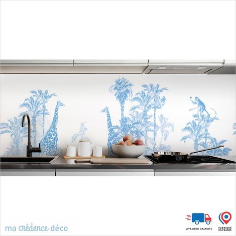 Crédence : Dessin jungle et animaux 3 - Couleur Bleu mer - Alu composite - 245 - 60 (1/3)