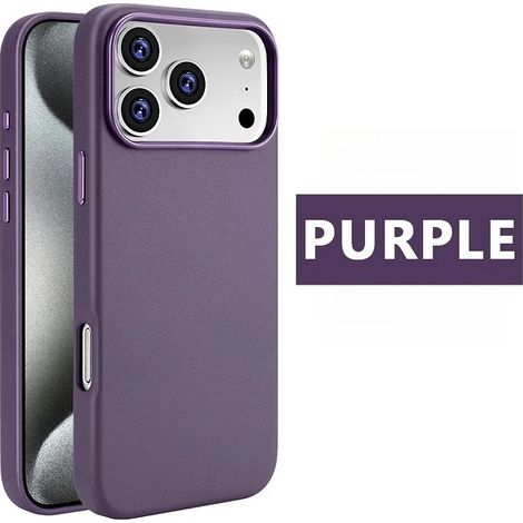 (Violet, iPhone 14) Étui de téléphone haut de gamme en cuir véritable avec forte adsorption magnétique pour la recharge sans fil. (1/5)