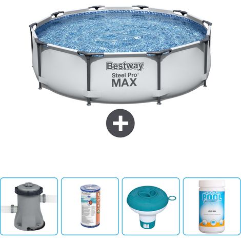 Piscine Bestway Ronde Steel Pro MAX - 305 x 76 cm - Grise - Comprend des Accessoires CB53