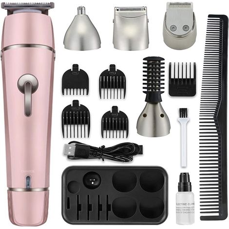 Tondeuse À Barbe - Rasoir Électrique Sans Fil Rechargeable 5 En 1 Avec Station De Charge Et 5 Têtes D'Accessoires - Pour Visage Corps Nez Et Précision - 1 Pièce (1/5)