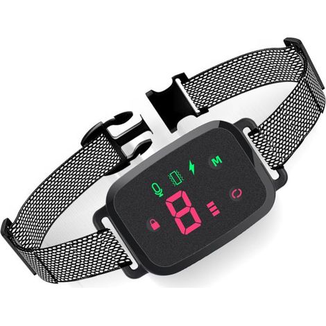 Collier Anti Aboiement Chien, 4 Modes Son/Vibration/Choc Electrique, Réglable 8 Niveaux de Sensibilité, Étanche IP67 pour Gros (1/5)