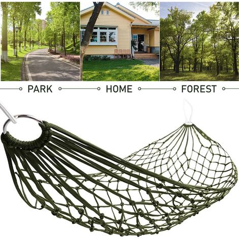 Portable Nylon Mesh Hammock Sleeping Bed for Outdoor Travel Camping Blue Green Red Hanging Folding Patio Swing Chair Furniture (1/5)