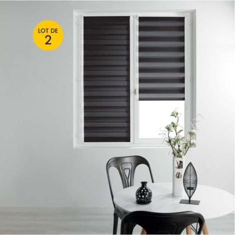 Douceur D'Intérieur – Lot de 2 stores enrouleurs jour/nuit 45 x 180 cm – Couleur noir – Pose facile avec ou sans perçage – Kit de fixation inclus (1/4)