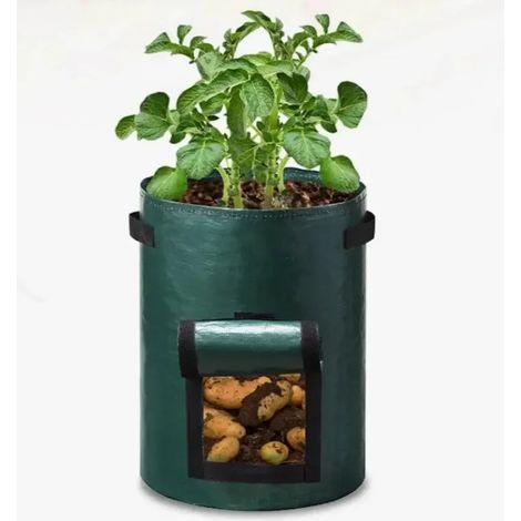 (Sacs de culture pour pommes de terre, 10 gallons US) 1 sac de culture pour pommes de terre de jardin en tissu PE épais, avec poignées et rabat d'accès (1/4)