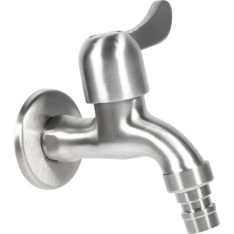 1/2-Zoll-Edelstahl-Wasserhahn, Wandarmatur mit Auslauf, für Garten, Waschküche und Badezimmer, geeignet für Wasserschlauch und Anschlussstücke (1/5)